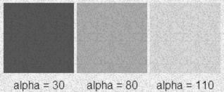 Examples of images with variable transparency produced using PHP with the GD library, which declares alpha values from 0 to 127