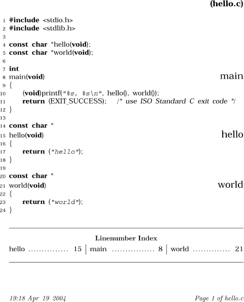 tgrind typesetting of a famous C program