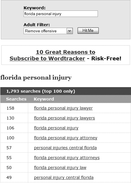 Wordtracker's free keyword suggestion tool