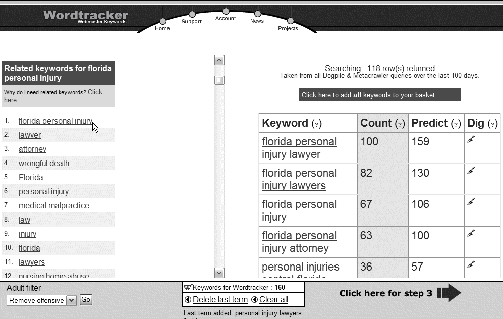 Building a keyword list with Wordtracker