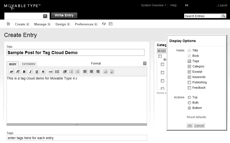 Turning on tags in Movable Type