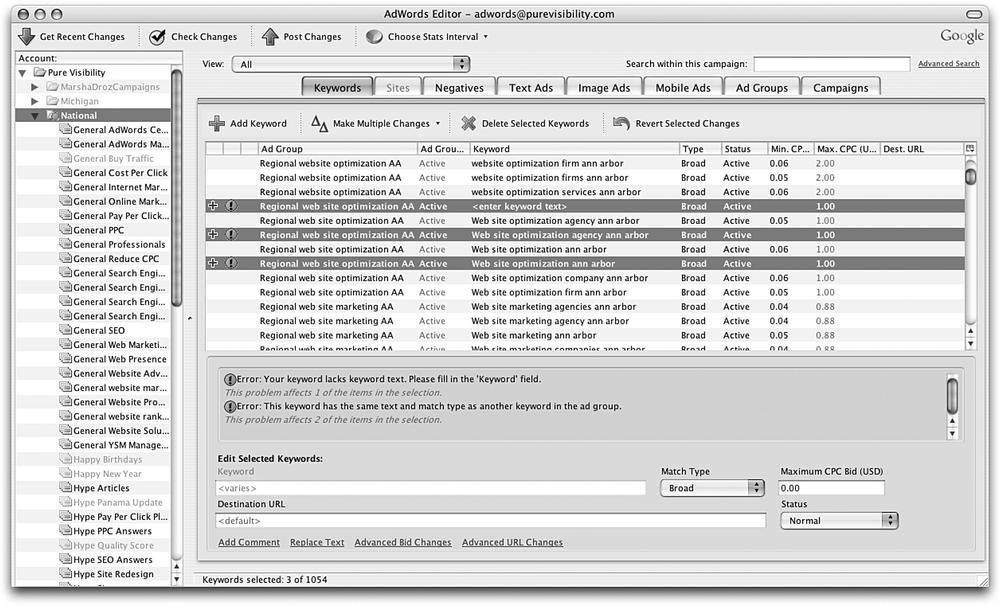 Selecting and deleting duplicate keywords