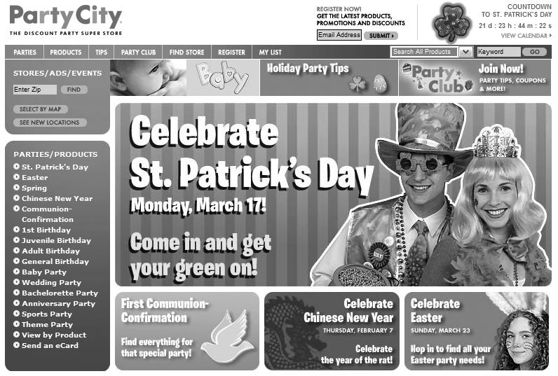 PartyCity.com home page