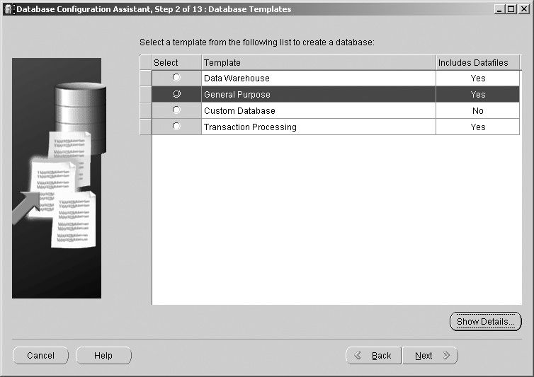 Selecting a database to create