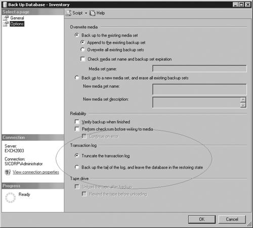 Transaction log options