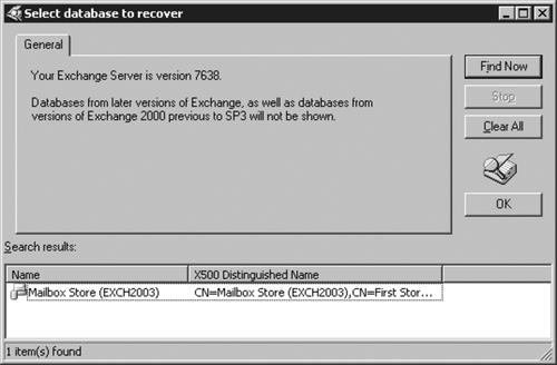 Database recovery selection