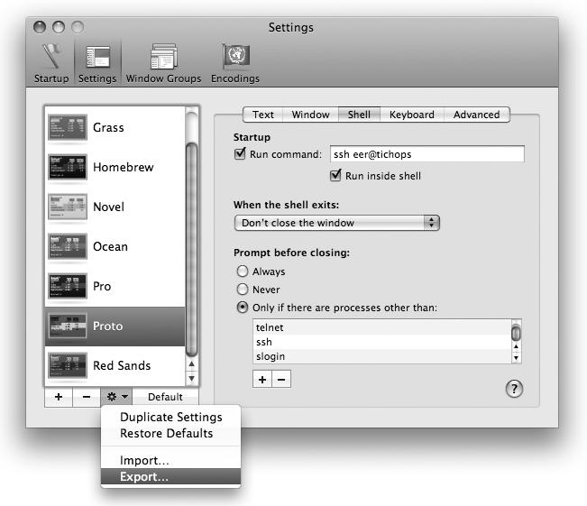 Exporting a setting as a .terminal file