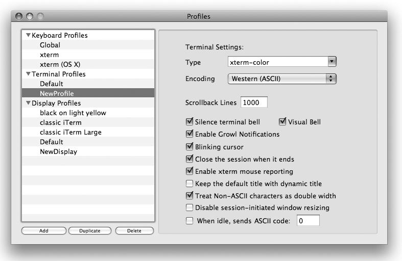 Adding a Terminal profile in iTerm