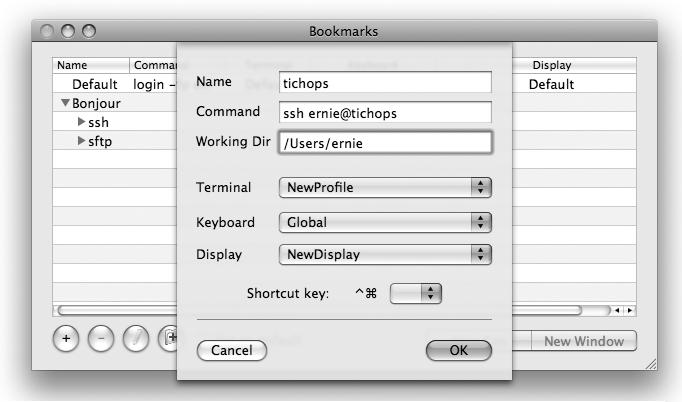 Adding a new iTerm bookmark