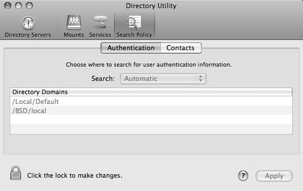 The Directory Utility Authentication options