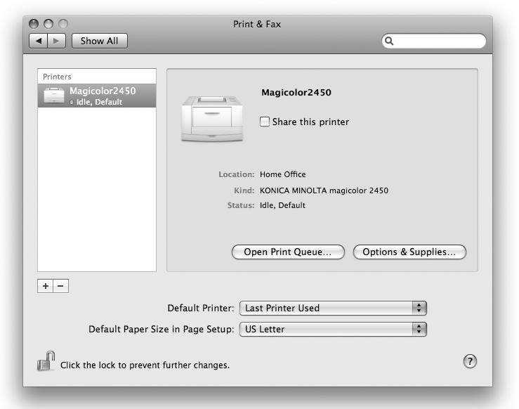 The Print & Fax preference pane