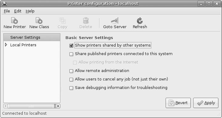 GNOME printer configuration