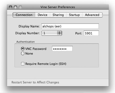 Vine Server connection preferences