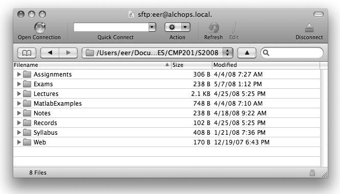 An sftp connection via Cyberduck