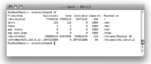 df command output revealing mounted sshfs filesystem