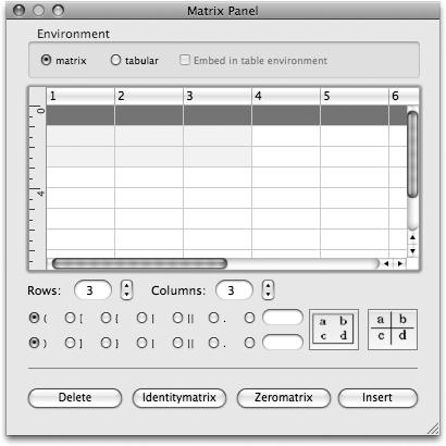 TeXShop’s Matrix Panel