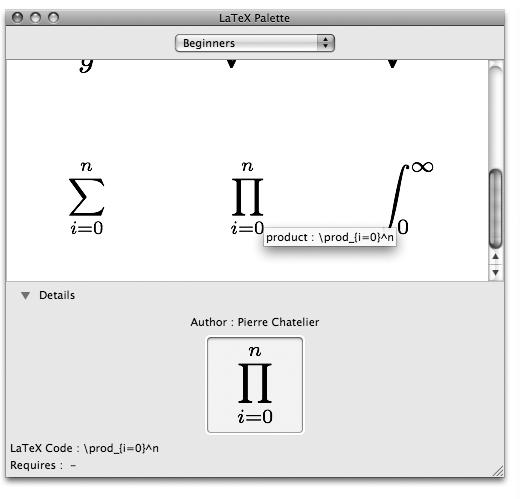 LaTeXiT’s LaTeX palette