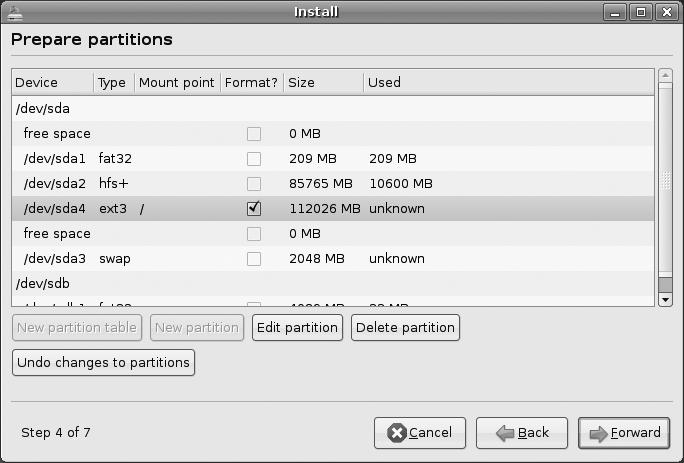 Partition settings