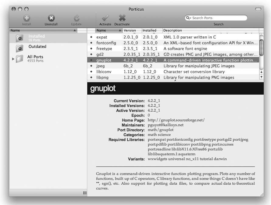 The Porticus freeware GUI frontend to MacPorts