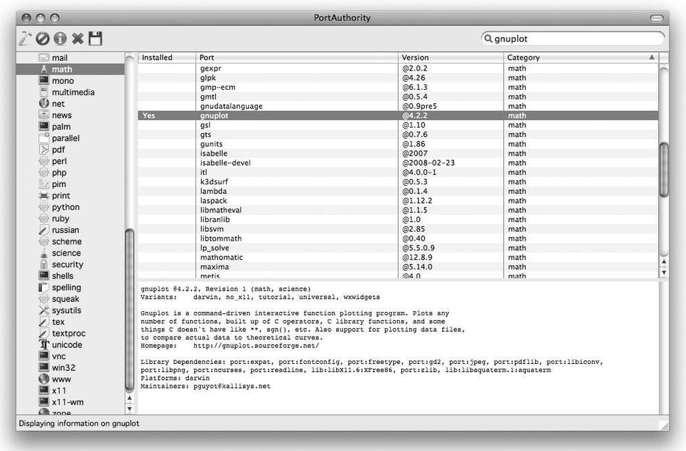 The PortAuthority shareware GUI frontend to MacPorts