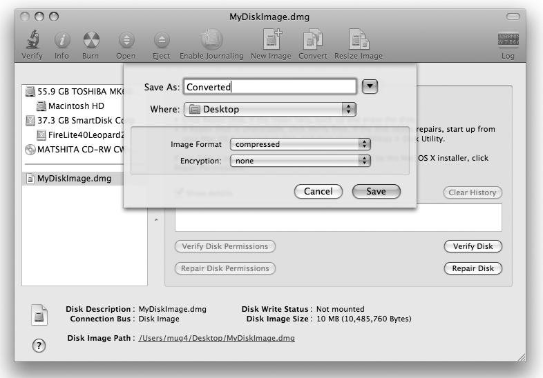 Converting an image in Disk Utility