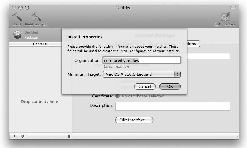 PackageMaker’s initial configuration window