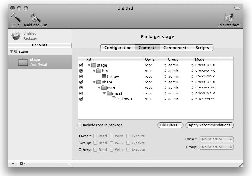 Setting ownership and permissions in the Contents pane