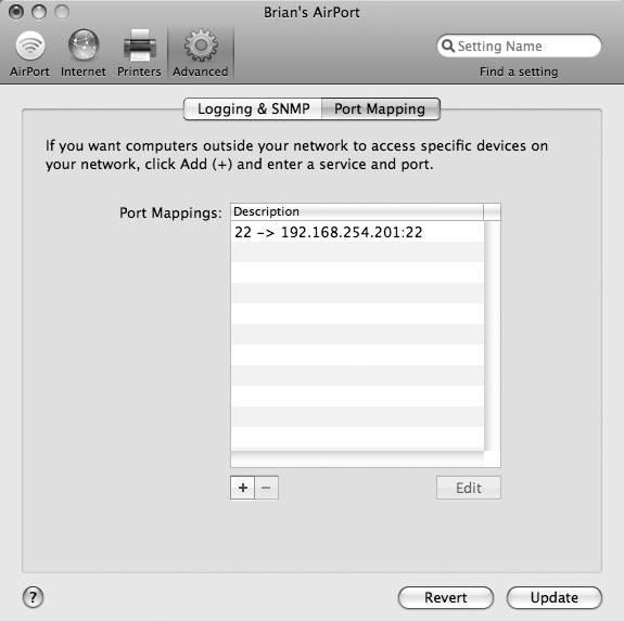 Setting up a port mapping with the AirPort Admin Utility