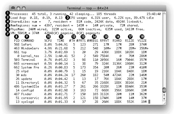 Sample output from top