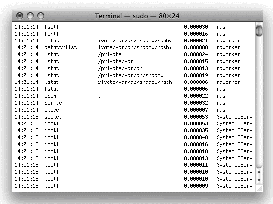 Monitoring filesystem operations with fs_usage